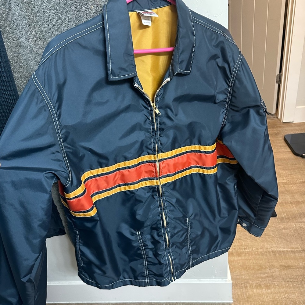 Birdwell Men’s XL Navy Blue Jacket with Orange Stripe
